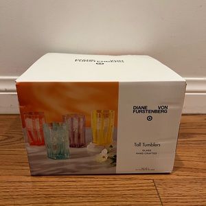 Diane Von Furstenberg DVF Target 4pc Tall Glass Drinkware Set Tall Tumblers NEW